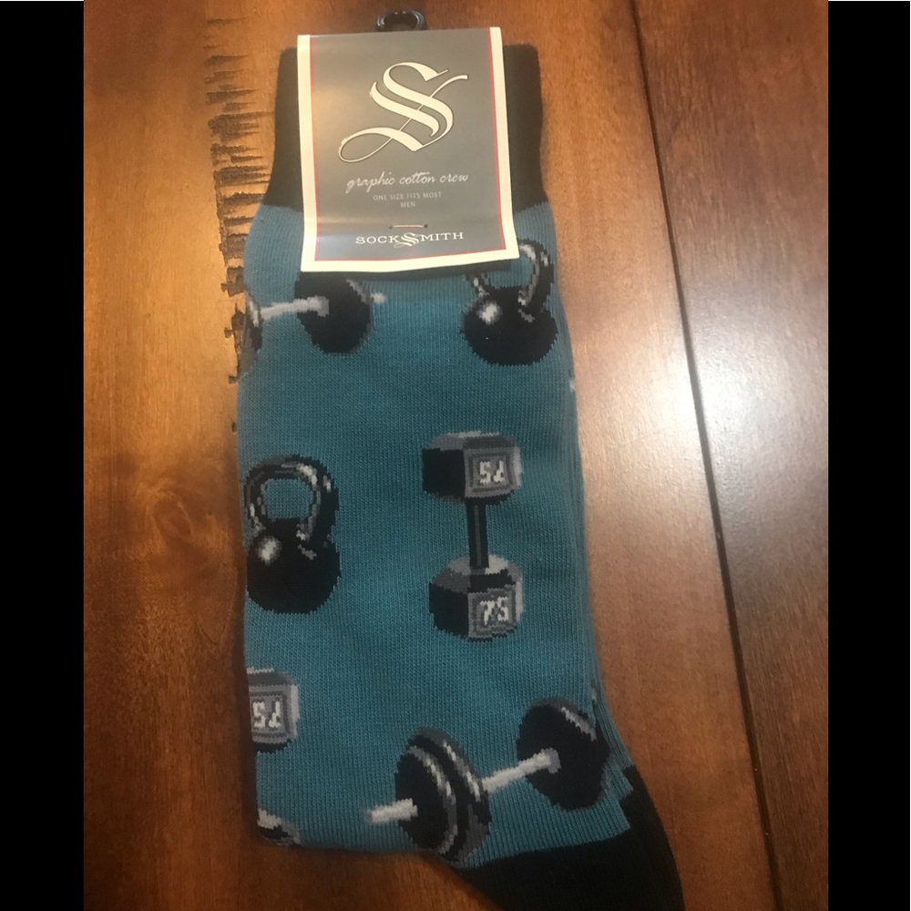 Socksmith Men's Crew Socks Barbell, Exercise Thened Novelty Footwear